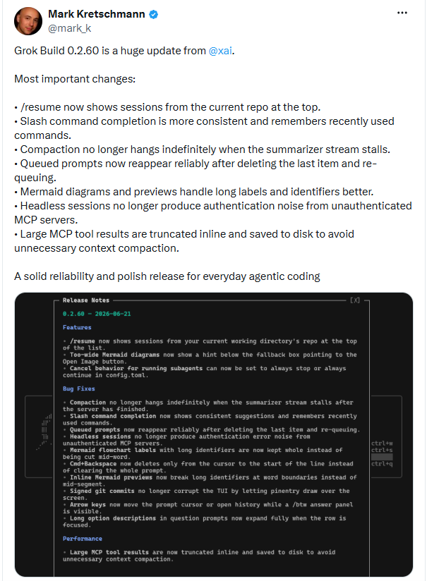 Musk Redirects the Battle: Grok Build 0.2.60 Takes Aim at Agent Runtime